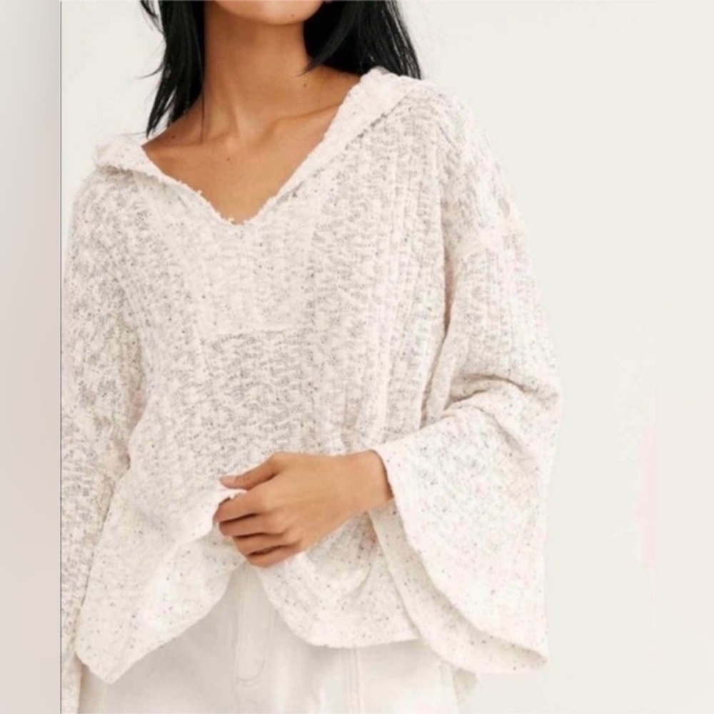 FREE PEOPLE BAJA BABE HOODED PULLOVER SWEATER, SIZE L.